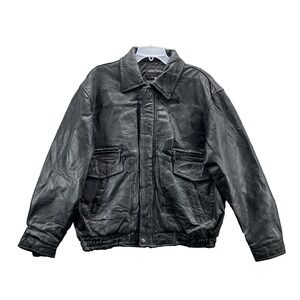 Leather Works Genuine Jacket Men's XL Boxy Patchwork Motorcycle 90s Grunge Biker